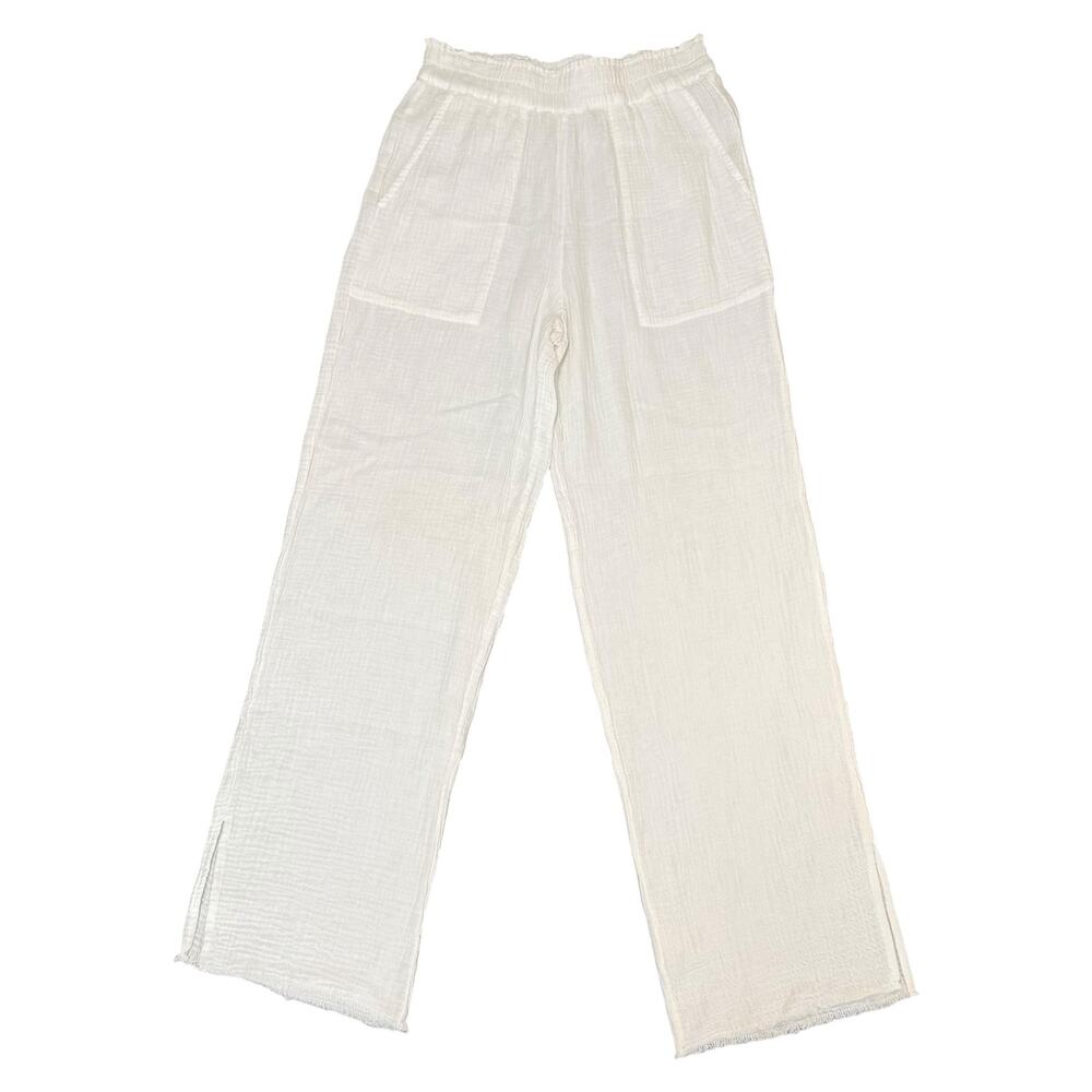 Rails Leon Pants Organic Cotton Gauze Pull On Style Resort Beach White Small